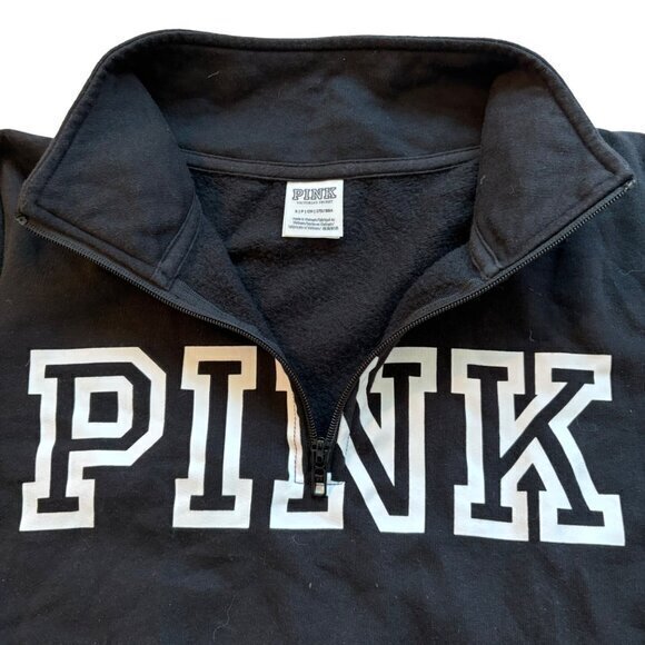 PINK 3/4 Zip Pullover Sweatshirt Sweater Black Front Pocket Size Small - Picture 3 of 6